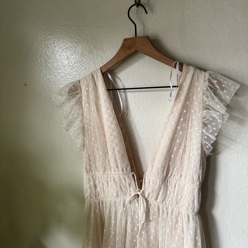 Lulus | Yours Evermore Cream Swiss Dot Ruffled Midi Dress - Picture 7 of 7